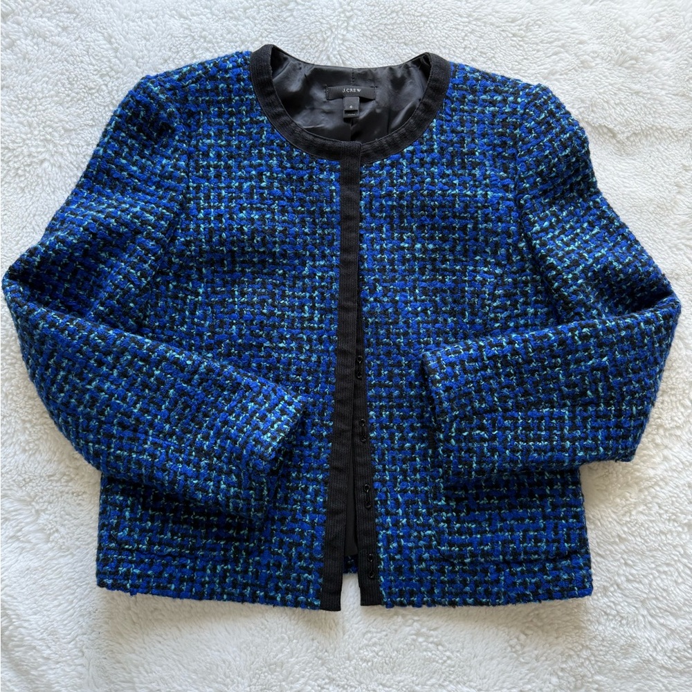 J. CREW Blue Tweed Jacket Size 6